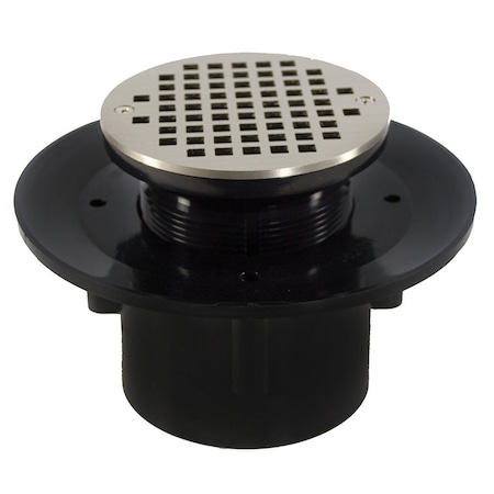 Jones Stephens 2in. x 3in. Heavy Duty ABS Slab Drain Base with 3in. Plastic Spud and 6in. Nickel Bronze Strainer D49308